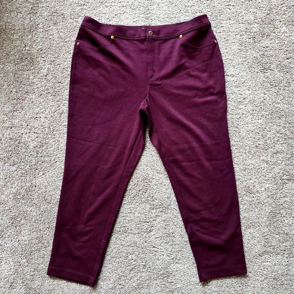 NEW Isaac Mizrahi Live Petite Ponte Knit Ankle Pants 16P Deep Burgundy A255899